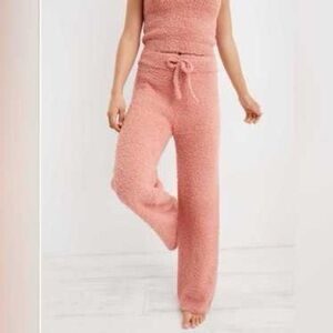 Aerie "Just Rosey" Marshmallow Sherpa Pajama Lounge Pants Size Large Wide Leg